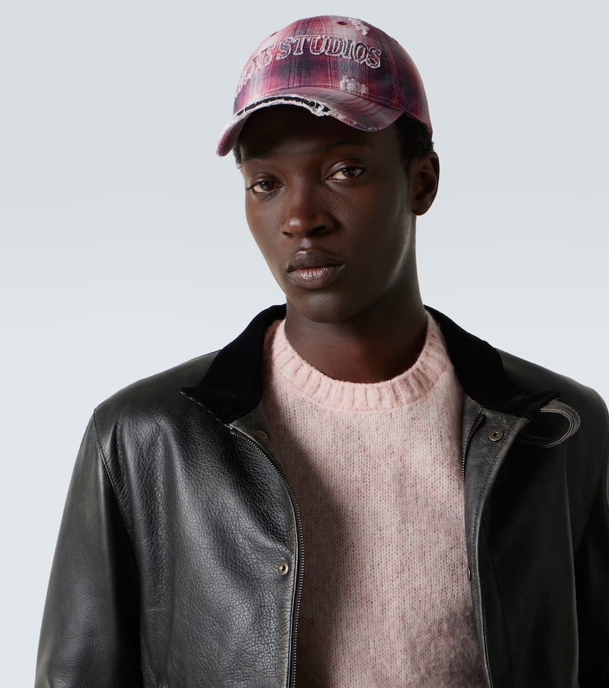 ACNE STUDIOS DISTRESSED CHECKED CANVAS BASEBALL CAP