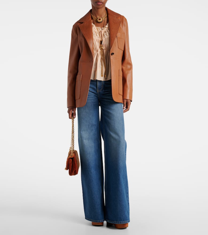 Chloé Structured Leather Blazer Notched Lapel In Brown