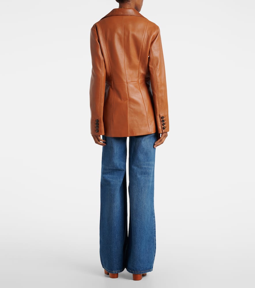Chloé Structured Leather Blazer Notched Lapel In Brown