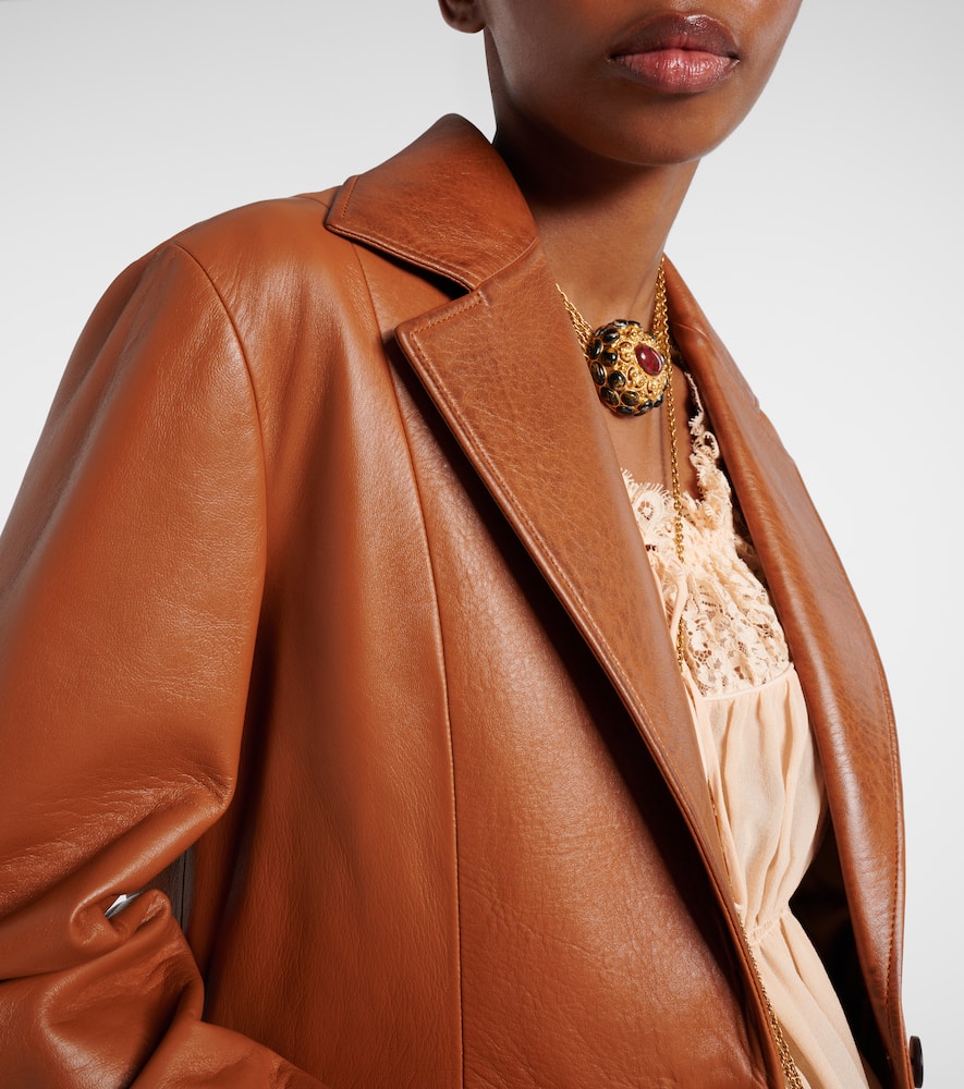 Chloé Structured Leather Blazer Notched Lapel In Brown