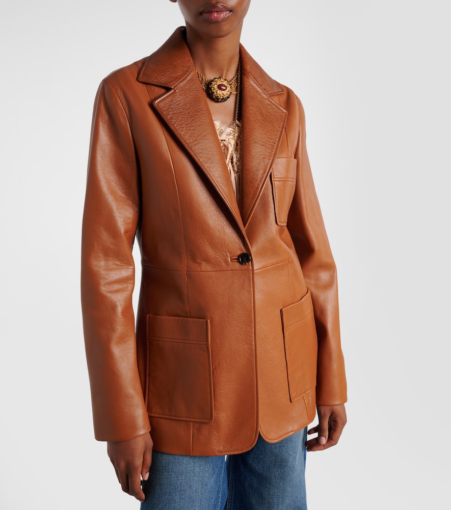 Chloé Structured Leather Blazer Notched Lapel In Brown