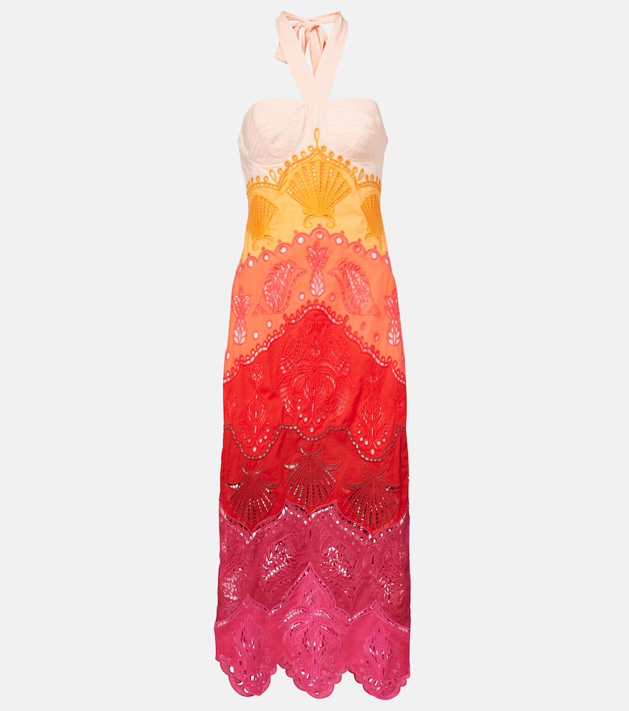 Printed cotton and linen midi dress