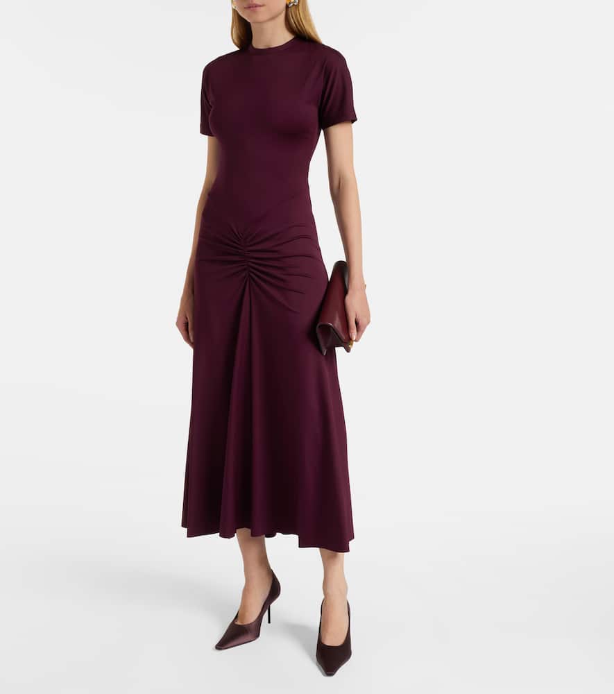 Victoria Beckham Gathered Waist T-shirt Midi Dress Merlot In Burgundy