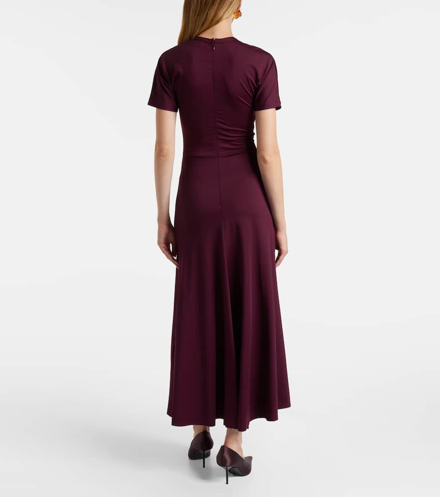 Victoria Beckham Gathered Waist T-shirt Midi Dress Merlot In Burgundy