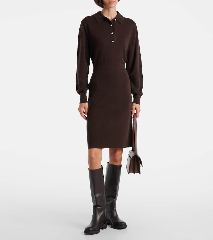 Jardin Des Orangers Knitted Wool And Cashmere Polo Dress In Brown