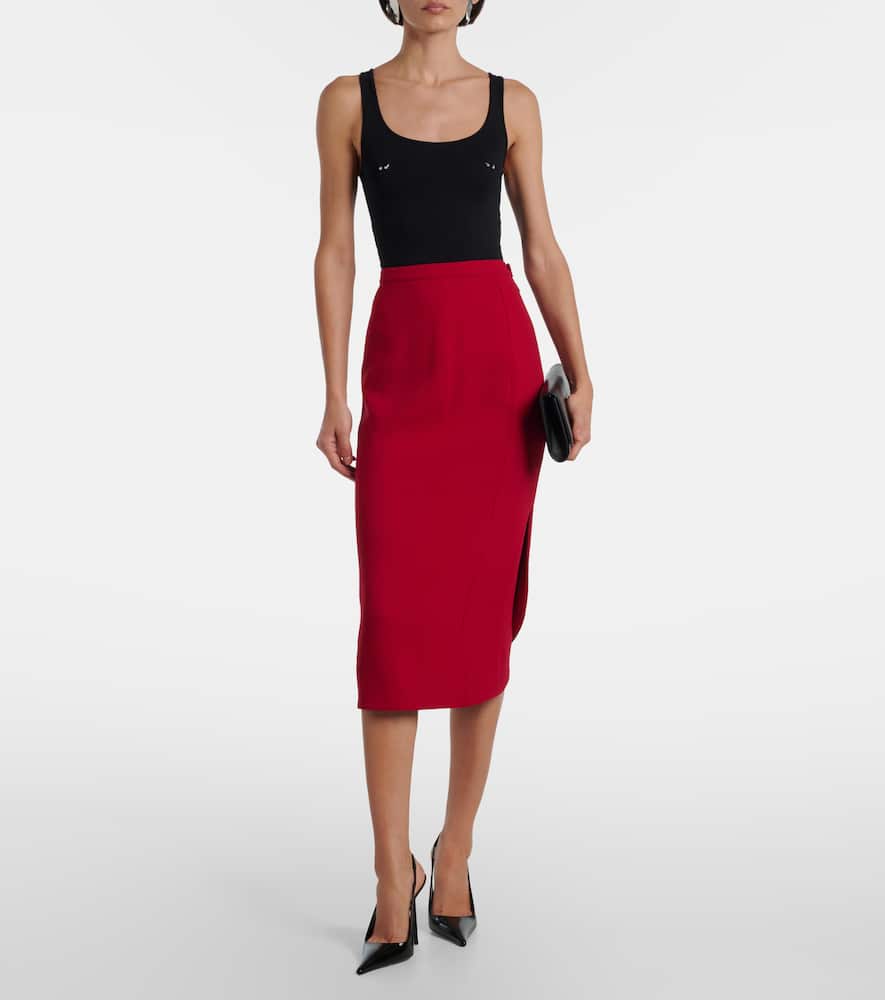 Mugler Virgin Wool High-rise Pencil Skirt In Red