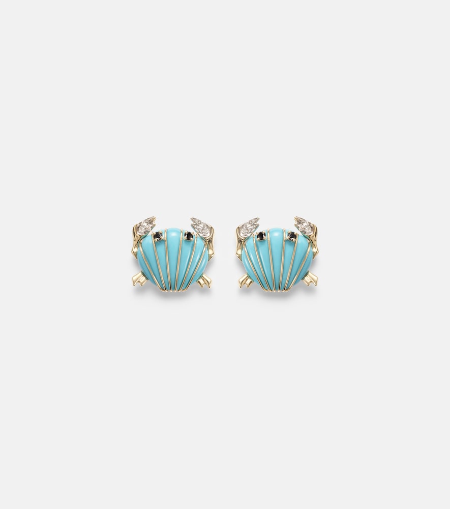 Yvonne Leon Yvonne Léon Crabe Coquillage 9kt gold earrings with gemstones
