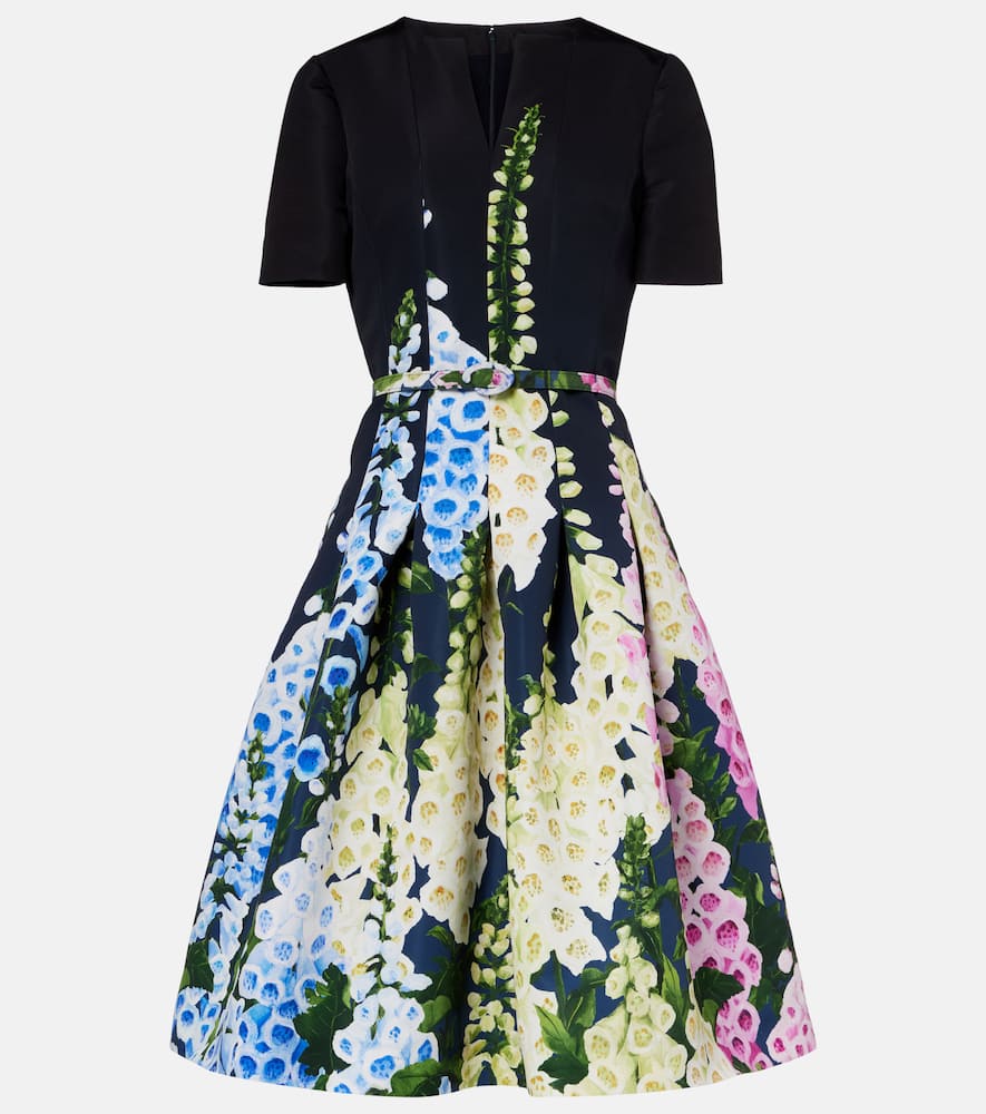 Oscar De La Renta Floral Midi Dress In Black