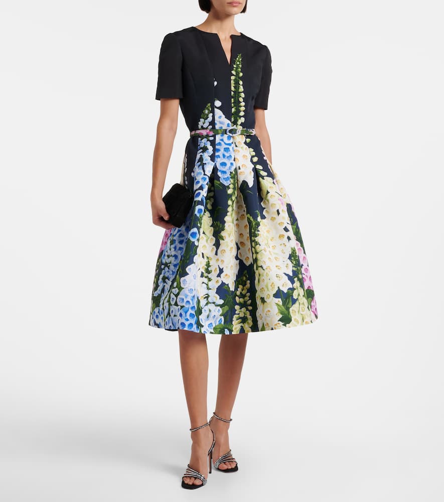 Oscar De La Renta Floral Midi Dress In Black
