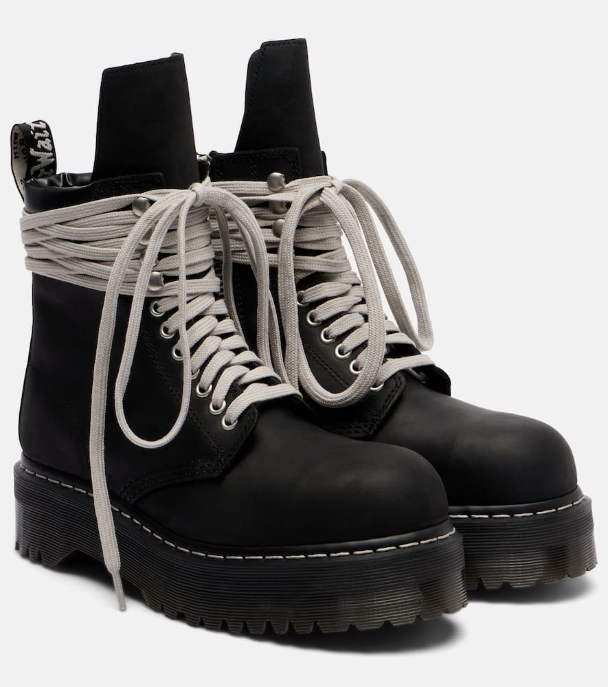 Rick Owens X Dr. Martens Quad Platform Leather Boots In Black