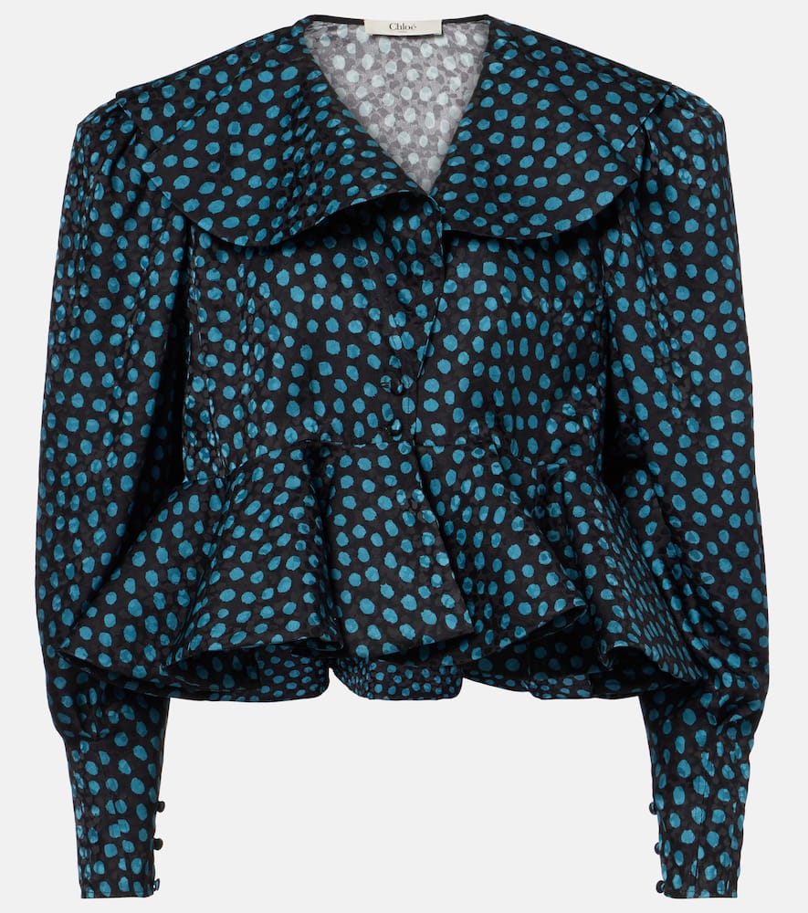 Chloé Polka-dot Peplum Silk Jacquard Top In Black
