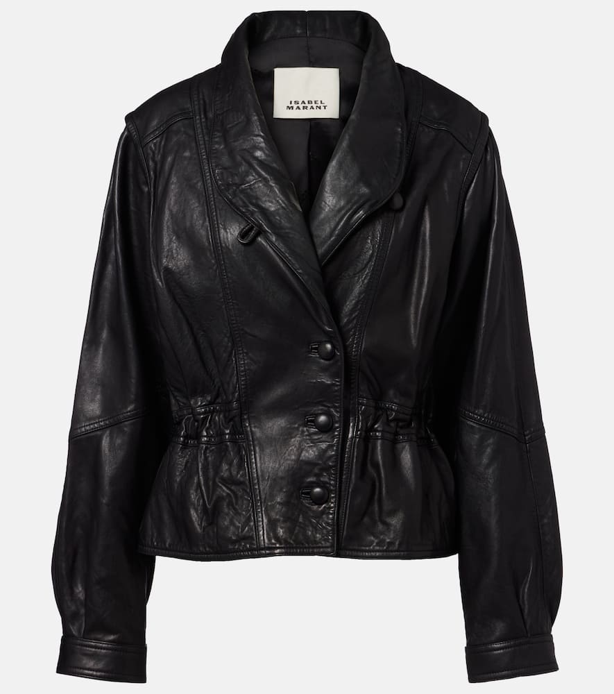 Isabel Marant Tressy Leather Jacket Collared Long Sleeves In Black
