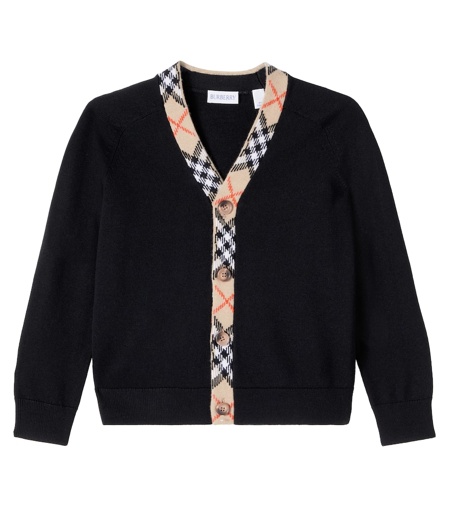 Burberry Check Wool Cardigan In Black