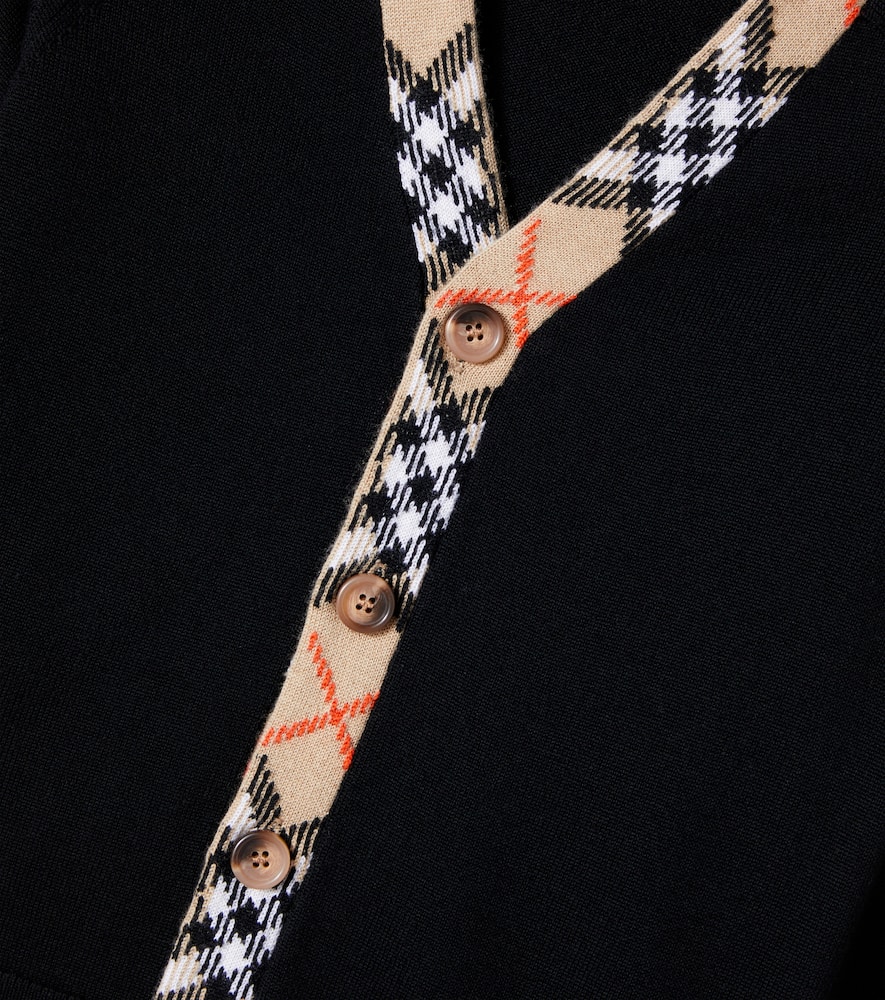 Burberry Check Wool Cardigan In Black