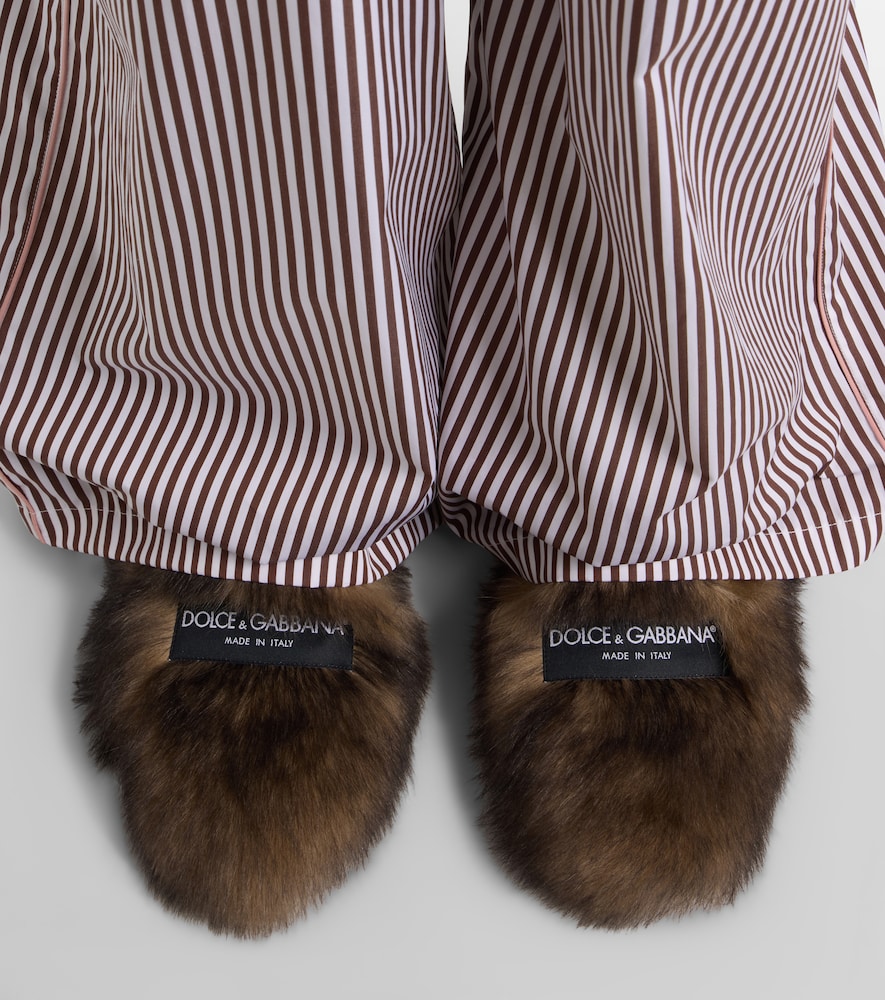 Dolce&Gabbana Logo Suede-Trimmed Shearling Mules