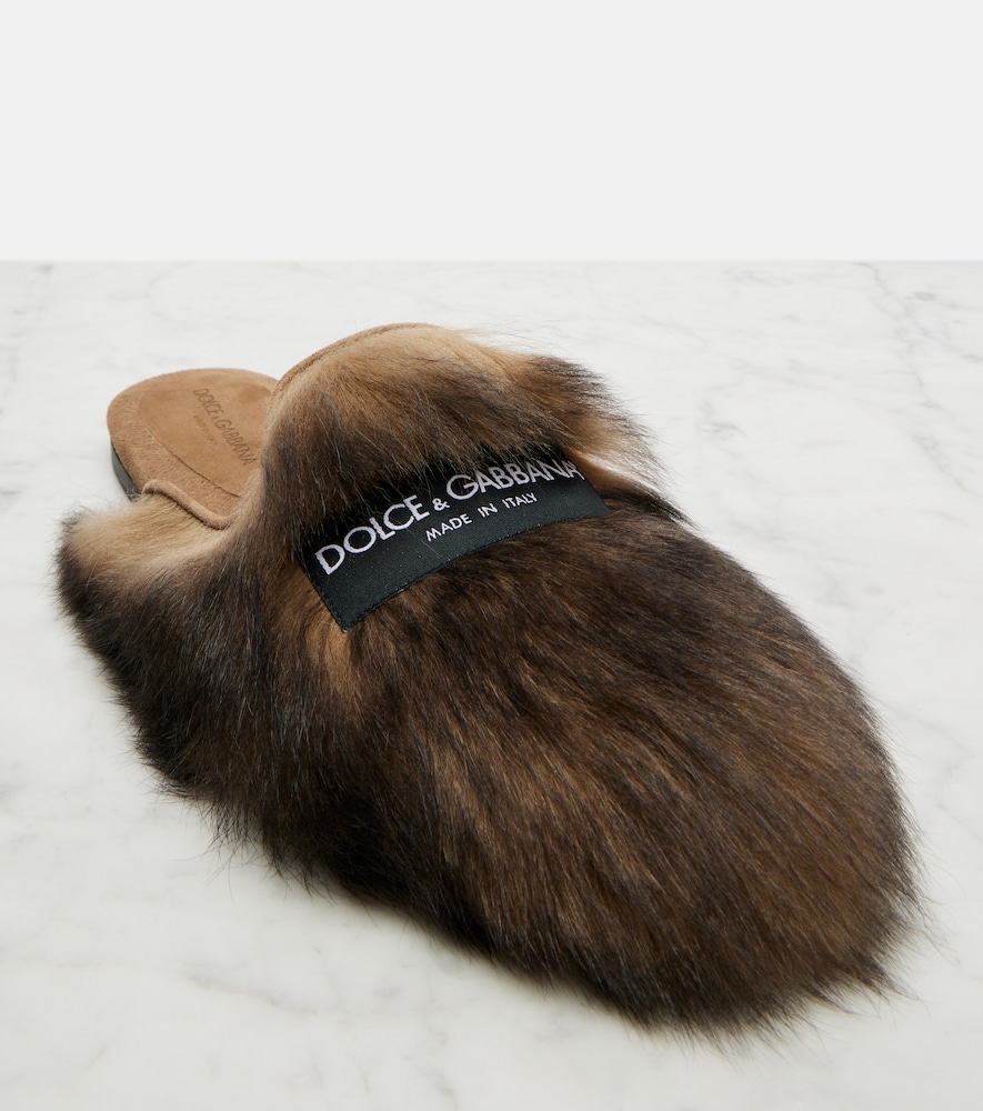  Dolce&gabbana Dolce&gabbana Logo Suede-trimmed Shearling Mules 