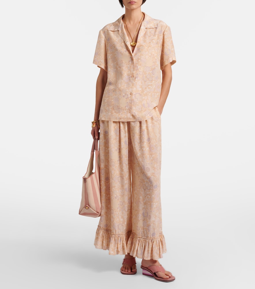  Chloe Chloã© Floral Ruffled Silk Wide-leg Pants 