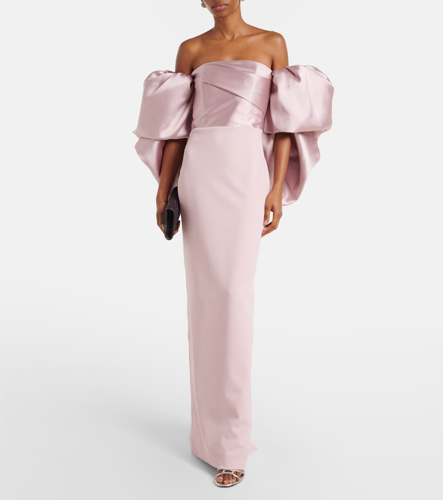Solace London Floris satin-trimmed off-shoulder gown