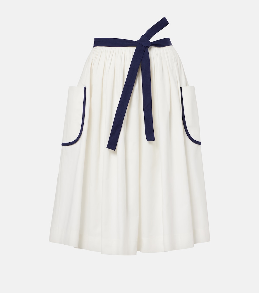 Prada Belted cotton and linen midi skirt