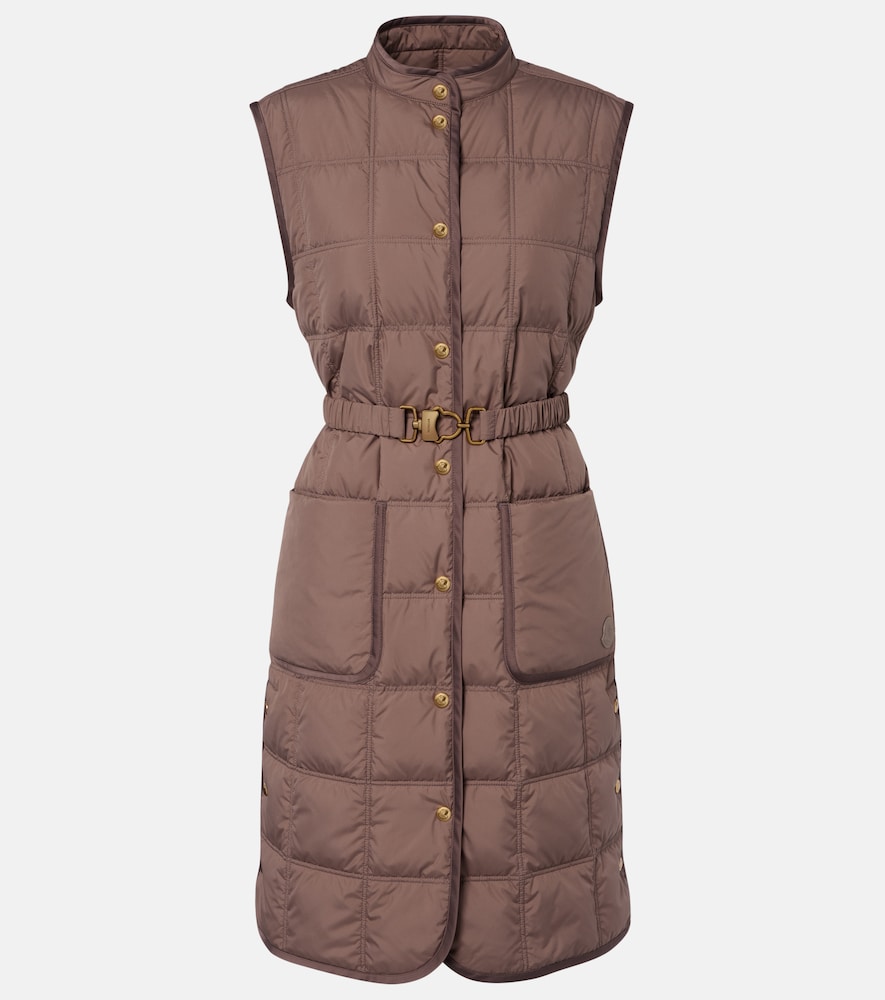 Moncler Cygnette Belted Quilted Down Vest In Brown