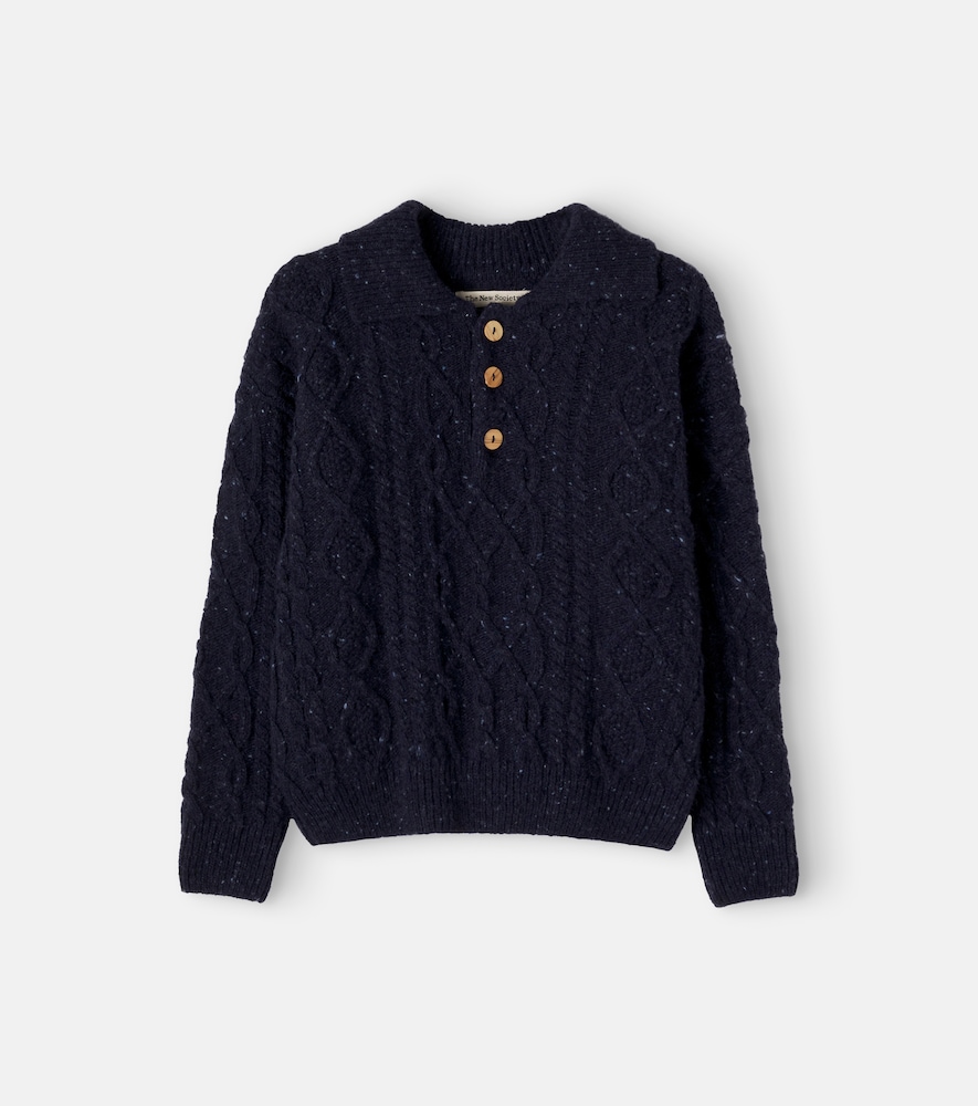 Pullover polo in misto lana a trecce