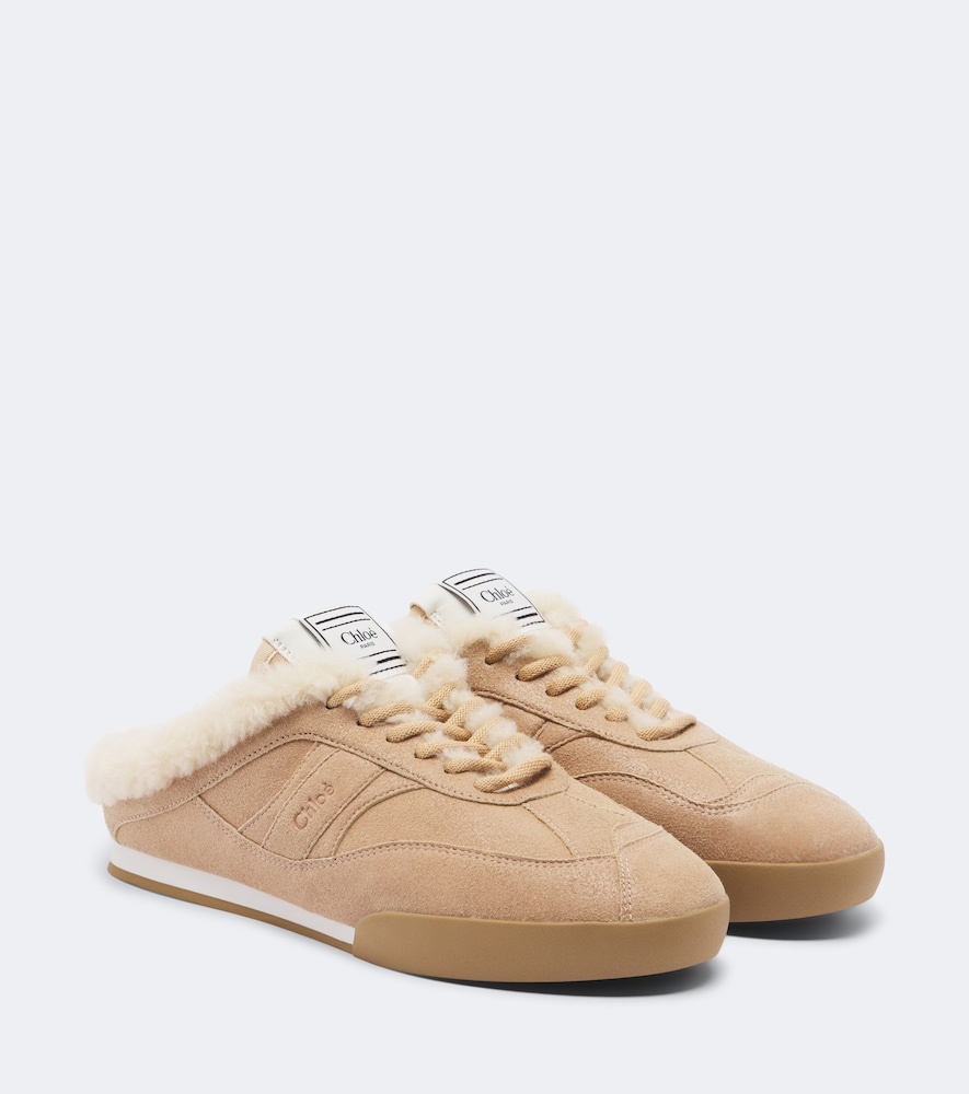 Chloé Mules Kick in suede con shearling