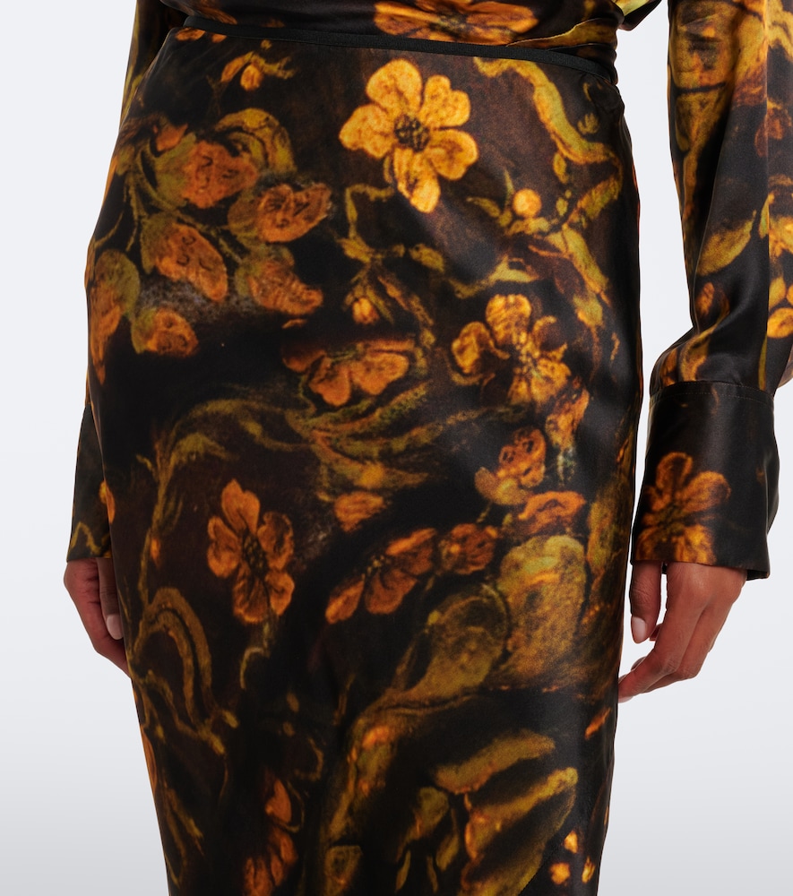 Floral Silk Satin Slip Skirt