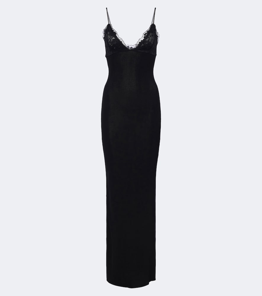 Aya Muse Oana Lace-trimmed Cotton-blend Maxi Dress In Black