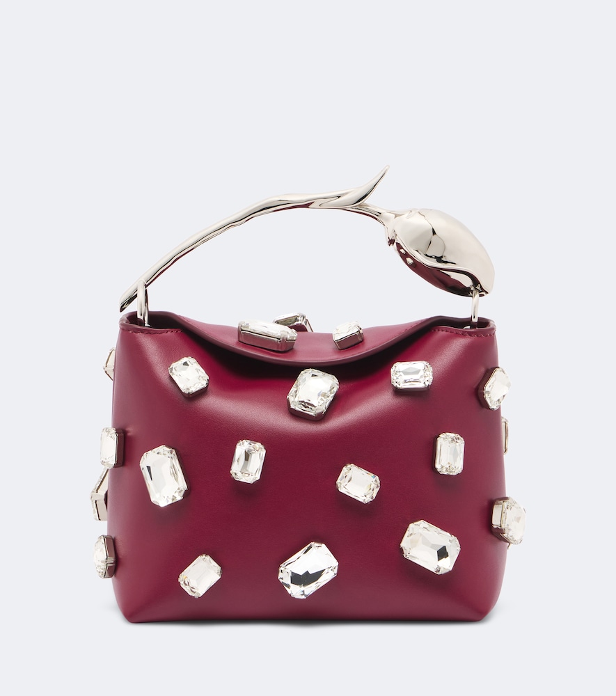 Henkeltasche Bloom Mini aus Leder mit Kristallen