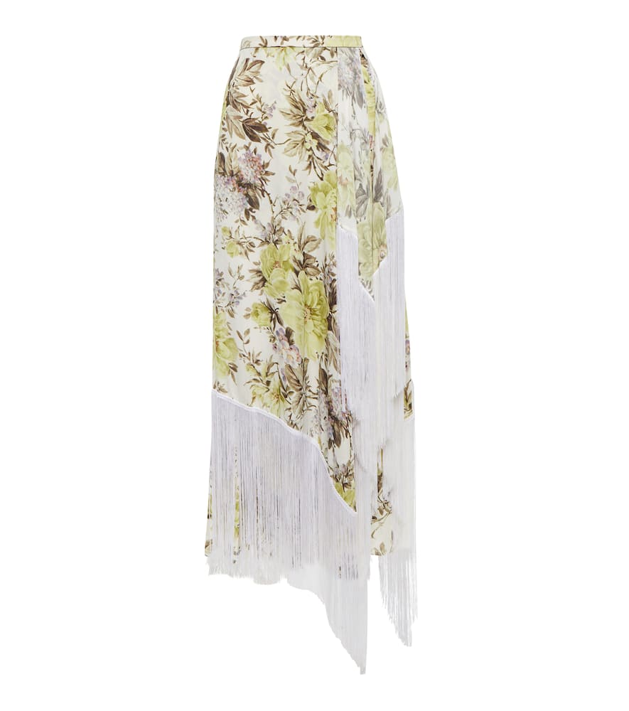 Acne Studios Floral-print Asymmetric Fringed Skirt In Beige