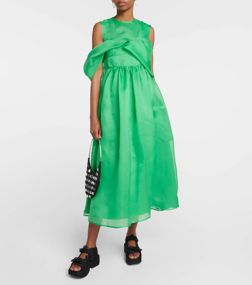 Shop Cecilie Bahnsen Sidney Silk Midi Dress In Emerald