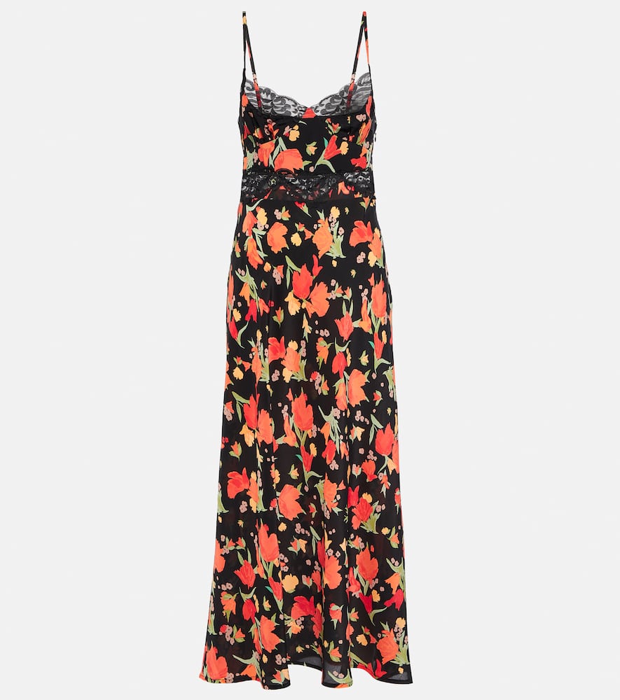 Shop Rixo London Amora Floral Printed Midi Dress In Multicoloured