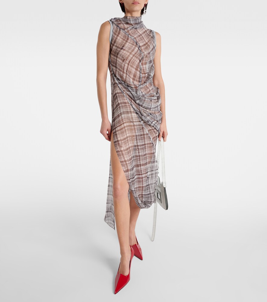  Acne Studios Acne Studios Dsaam Checked Draped Silk Midi Dress 