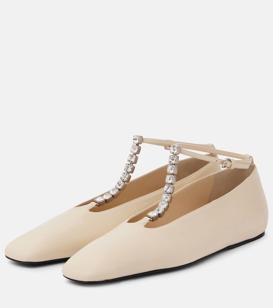 Jil Sander Crystal-embellished Leather Ballet Flats In White