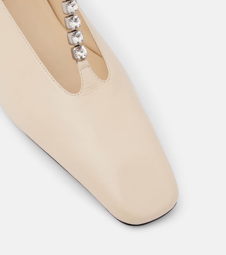 Jil Sander Crystal-embellished Leather Ballet Flats In White