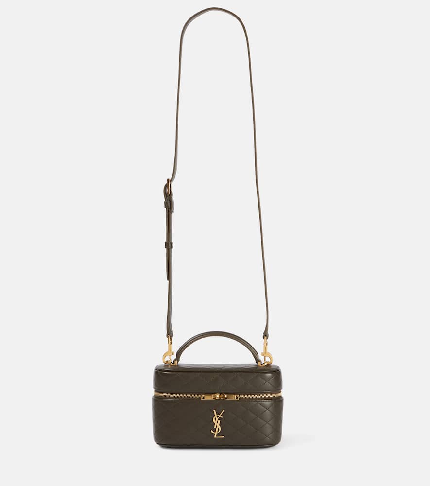 Saint Laurent Gabby Mini Vanity Case In Quilted Leather With Gold Hardware In Light Musk