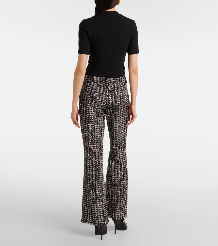Balmain Mid Rise Tweed Flared Trousers In Black
