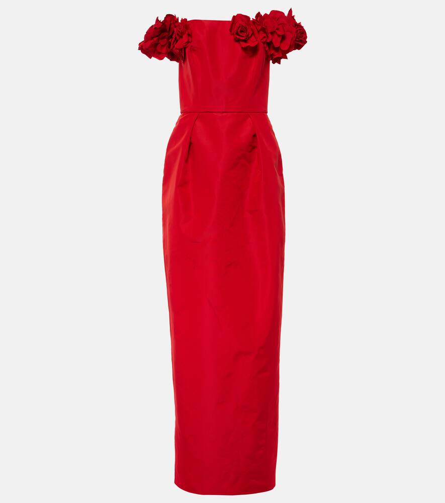 Monique Lhuillier Floral-appliqué silk faille gown
