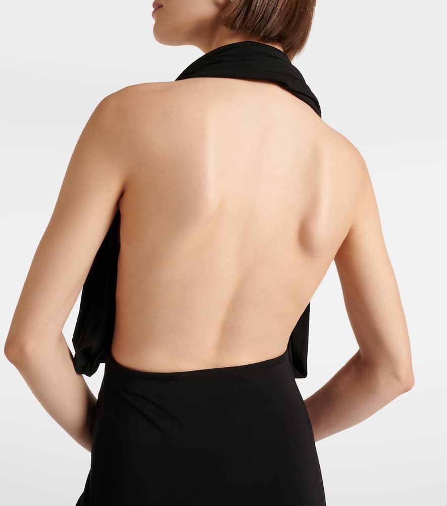 Magda Butrym Draped Stretch-satin Halterneck Gown In Black
