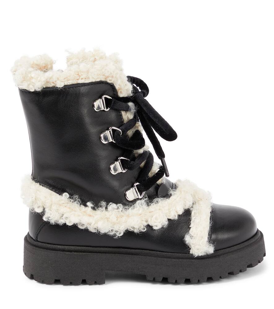 Pèpè Faux Shearling-trimmed Leather Boots In Black