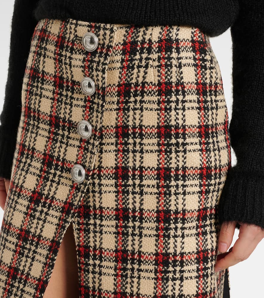 RABANNE PLAID WOOL AND COTTON MIDI SKIRT