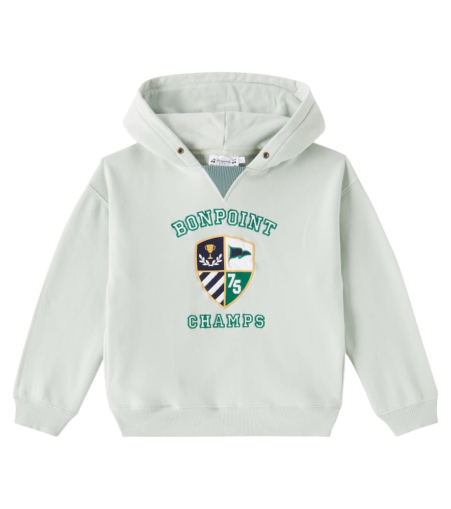 Bonpoint Felix Embroidered Cotton Jersey Hoodie In Grey