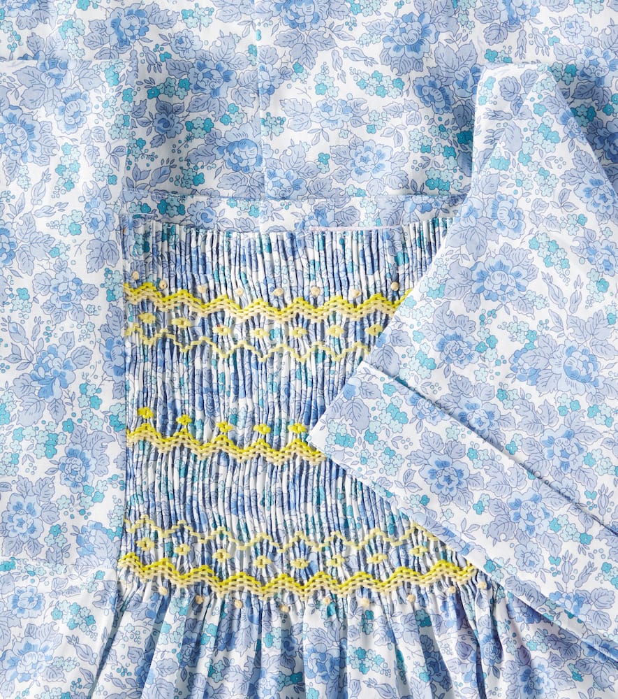 Bonpoint Paysanne Floral Smocked Cotton Dress In Blue