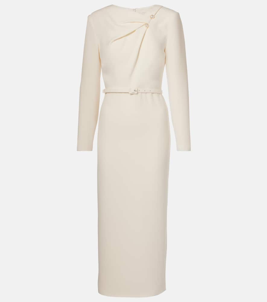 Embellished belted cady midi dress