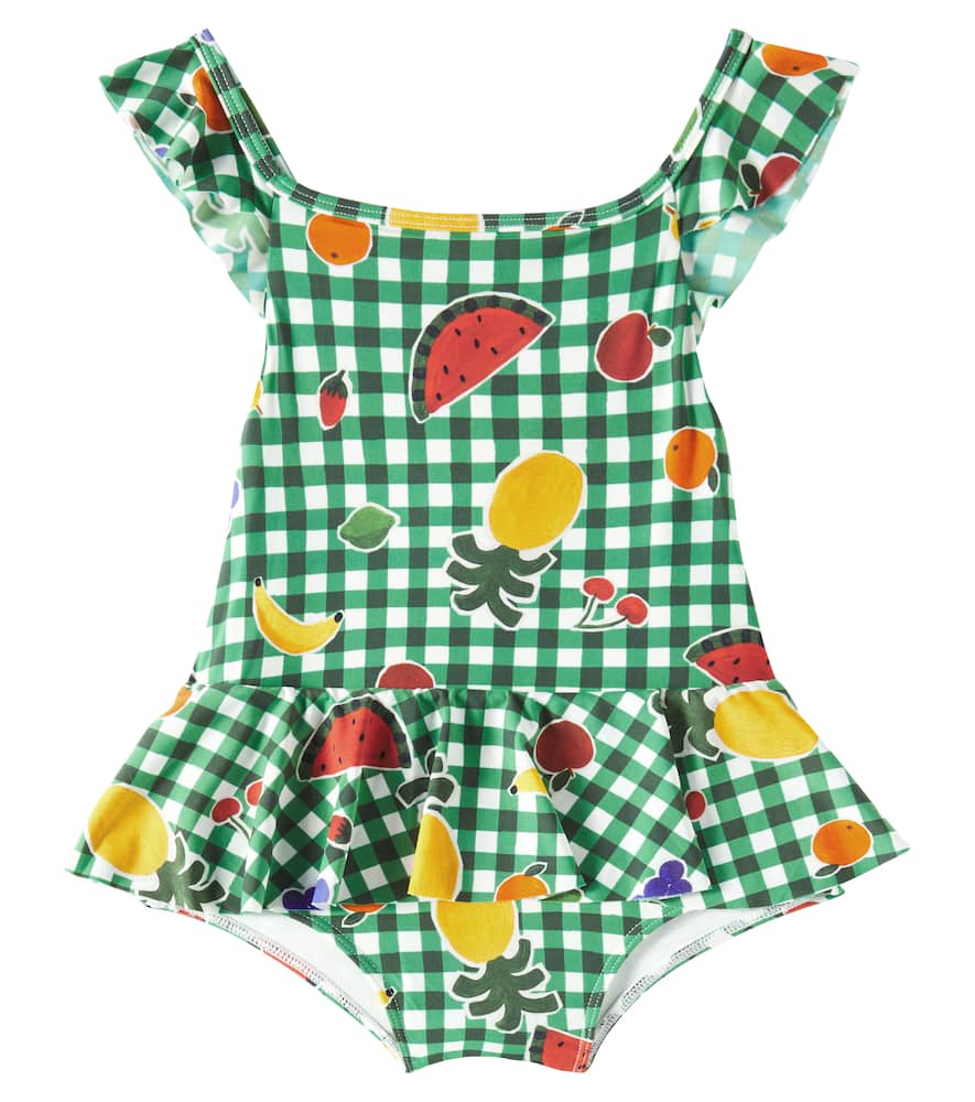 Fabula Baby Ruffled Checked Swimsuit In Green