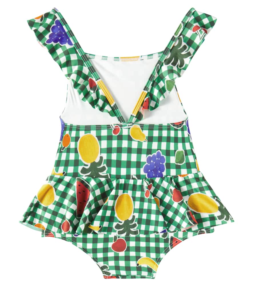 Fabula Baby Ruffled Checked Swimsuit In Green