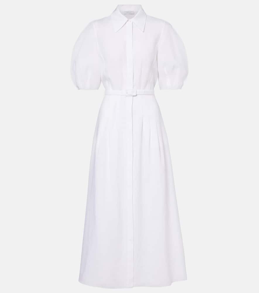 Gabriela Hearst Maude Belted Linen Shirt Dress In White