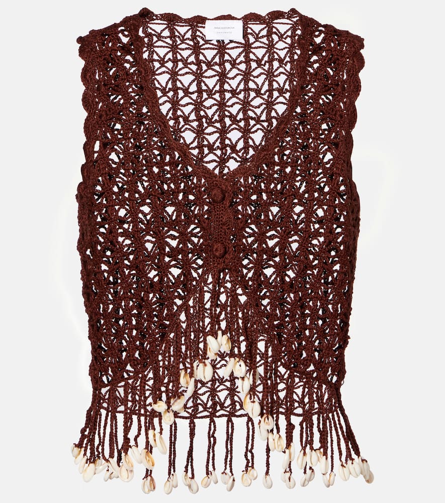 Crochet fringed cotton crop top