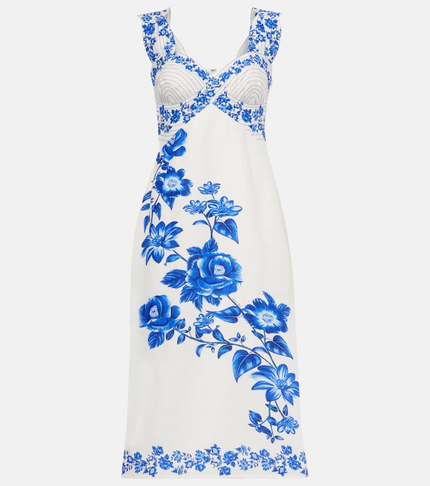 Farm Rio Off-white Floral Cascade Wavy Midi Dress In White