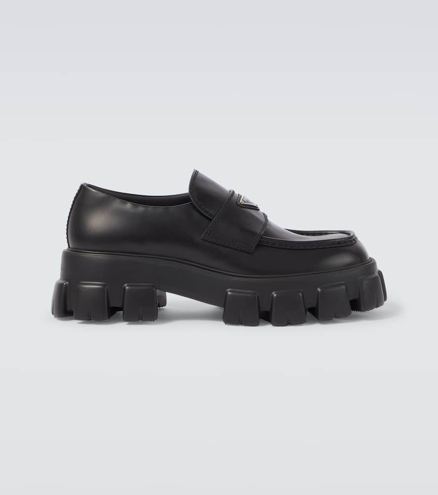 Prada Black Brushed Leather Loafer In Black